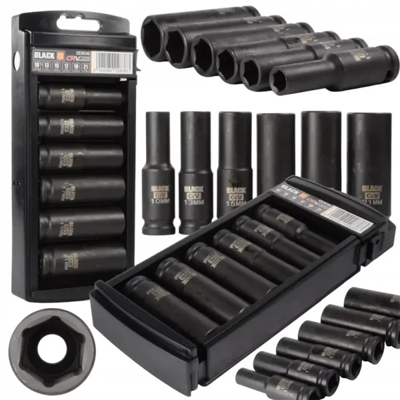 BLACK hosszított gépi dugókulcs készlet, 10-15mm, 6-db cr-v dugókulcs készlet – 13306