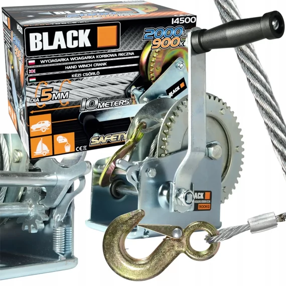 BLACK drótköteles kézi csörlő, 900kg, 10m, 5mm – 14500