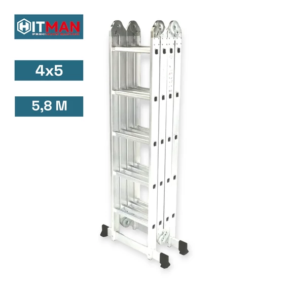 Hitman Aluminium Csuklós Állványos Létra, 4x5 tagú, 5,8 méter, 1 tag 5 fokos,  HT-NIL-6481