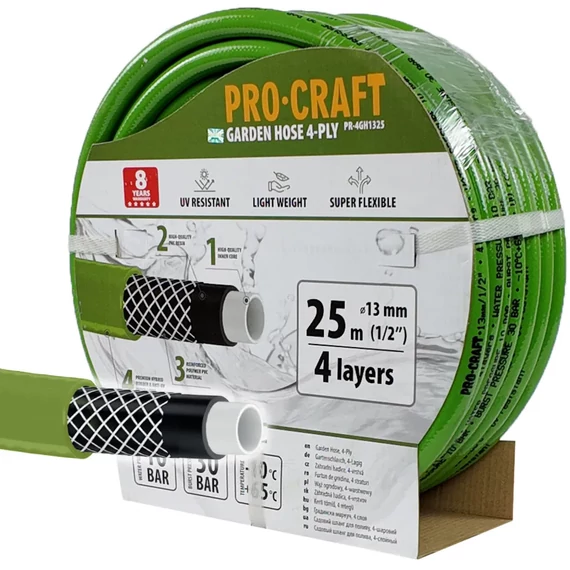 Csavarosdásmentes 4 rétegű, kerti locsolótömlő, slag, 1/2" 25 m, Procraft, PR-4GH1325
