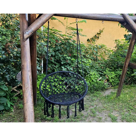 Elegáns, kényelmes függőszék, otthoni horgolt függőfotel, hinta, fekete színben HFF-F1