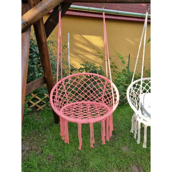 Elegáns, kényelmes függőszék, pink otthoni horgolt függőfotel, hinta rózsaszín, HFF-P1 