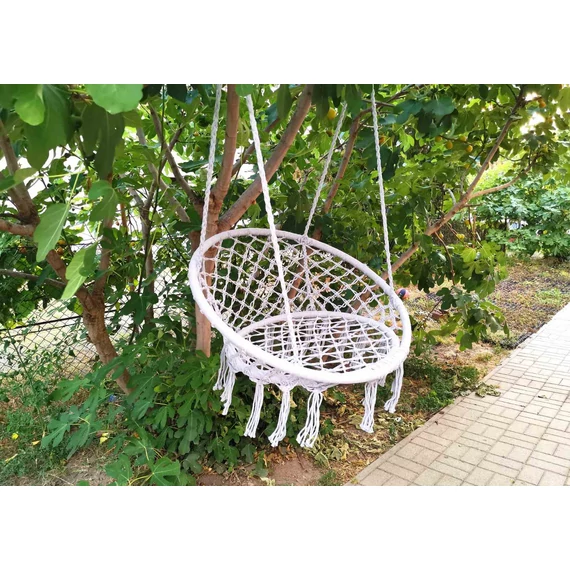 Elegáns, kényelmes függőszék, otthoni horgolt függőfotel, hinta, szürke színben HFF-SZ1