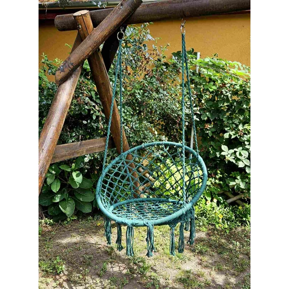 Elegáns, kényelmes függőszék, otthoni horgolt függőfotel, hinta, zöld színben HFF-Z1