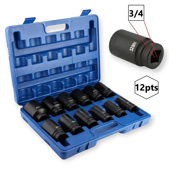 Haina impact socket set 12pcs 3/4" drive deep sockets 24-41mm 12-lapfejú, 100% új, bontatlan dobozban, HA-0051