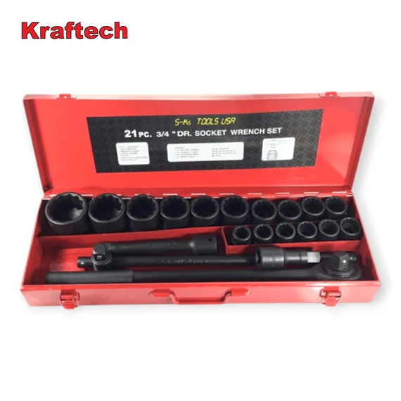 KrafTech 3/4" meghajtású ütvecsavarozó fej készlet 19-50mm, 21 darabos, HB-6890