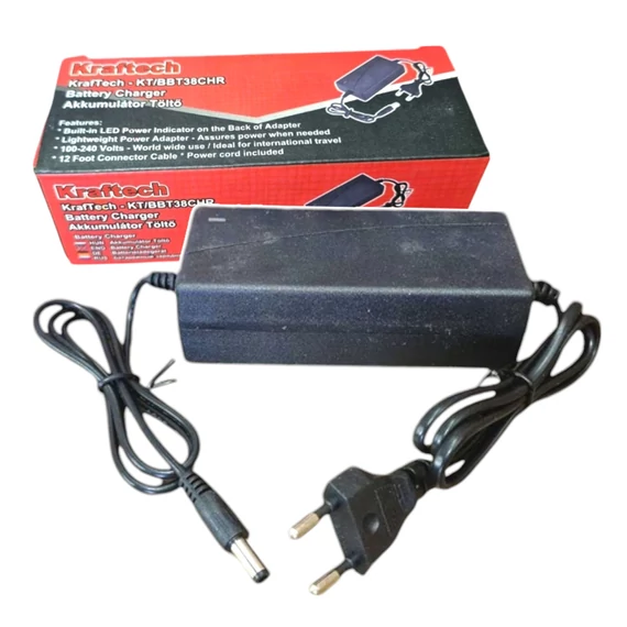 Kraftech akkumulátor töltő, 24V-38V akkumulátorokhoz, THO, Flinke, Haina, Hitman, stb akkumulátorokhoz, KT-BBT38CHR
