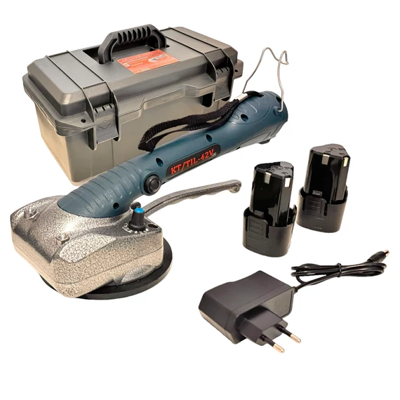 Kraftech akkus csempe vibrátor, burkoló gép, 2 db akkumulátoros, kofferben, KT-TIL-42V