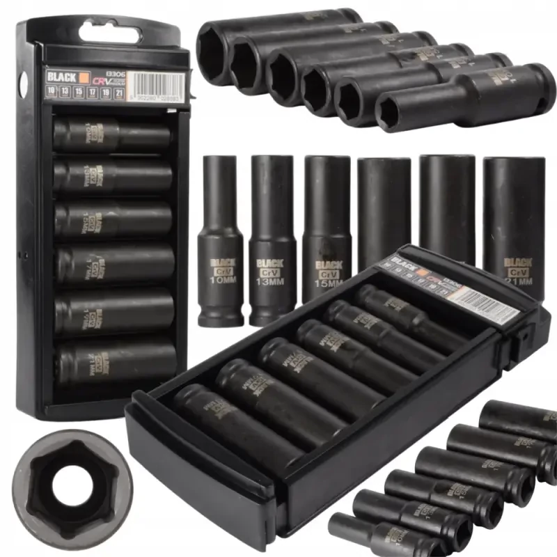 BLACK hosszított gépi dugókulcs készlet, 10-15mm, 6-db cr-v dugókulcs készlet – 13306