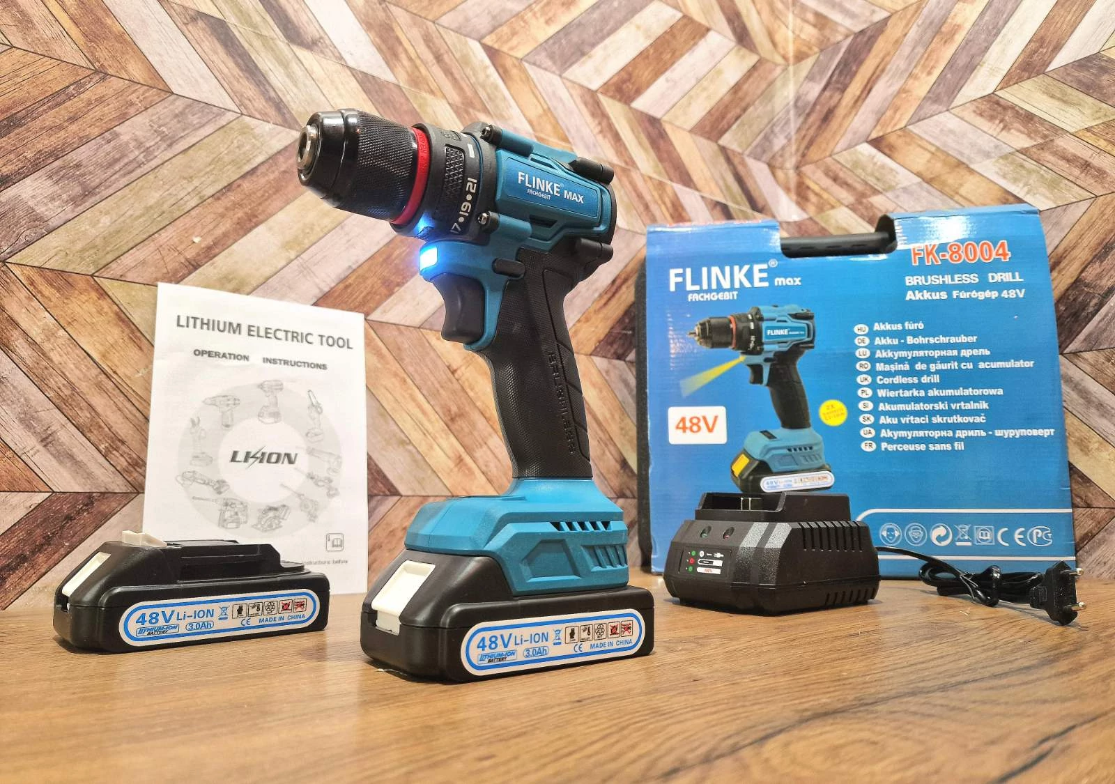 FLINKE fémtokmányos csavarbehajtó és fúrógép, 2 db akku, kofferben, Makita komp. - FK-8004