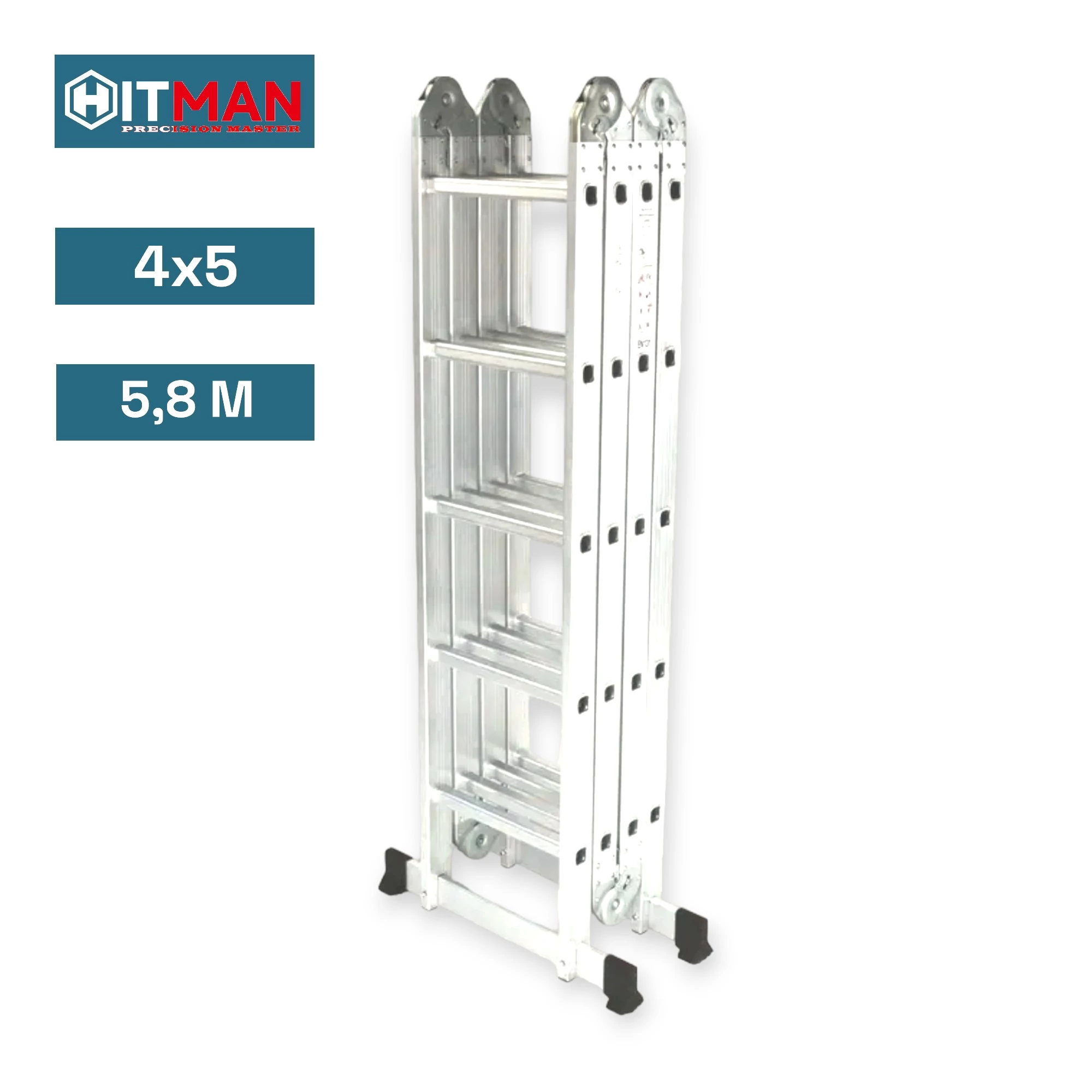 Hitman Aluminium Csuklós Állványos Létra, 4x5 tagú, 5,8 méter, 1 tag 5 fokos,  HT-NIL-6481